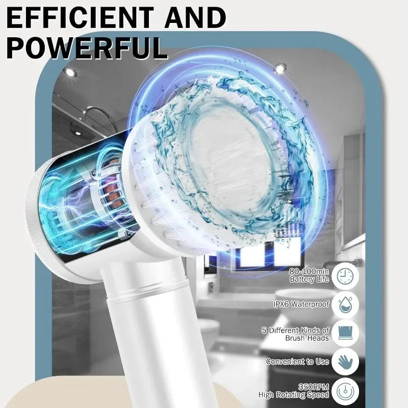 Handheld Electric Spin Scrubber with 5 Cleaning Heads
