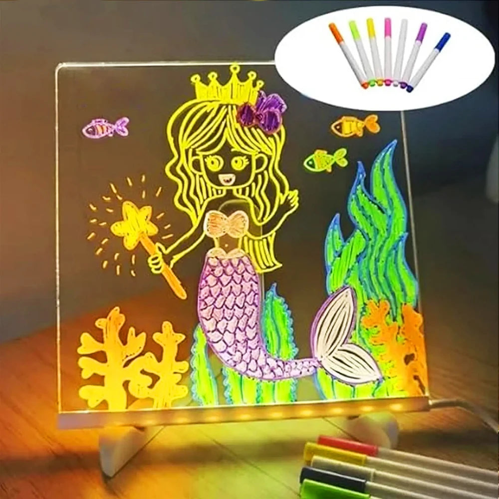 LED Message Board Night Light – Reusable Acrylic Writing Board with Color Pens