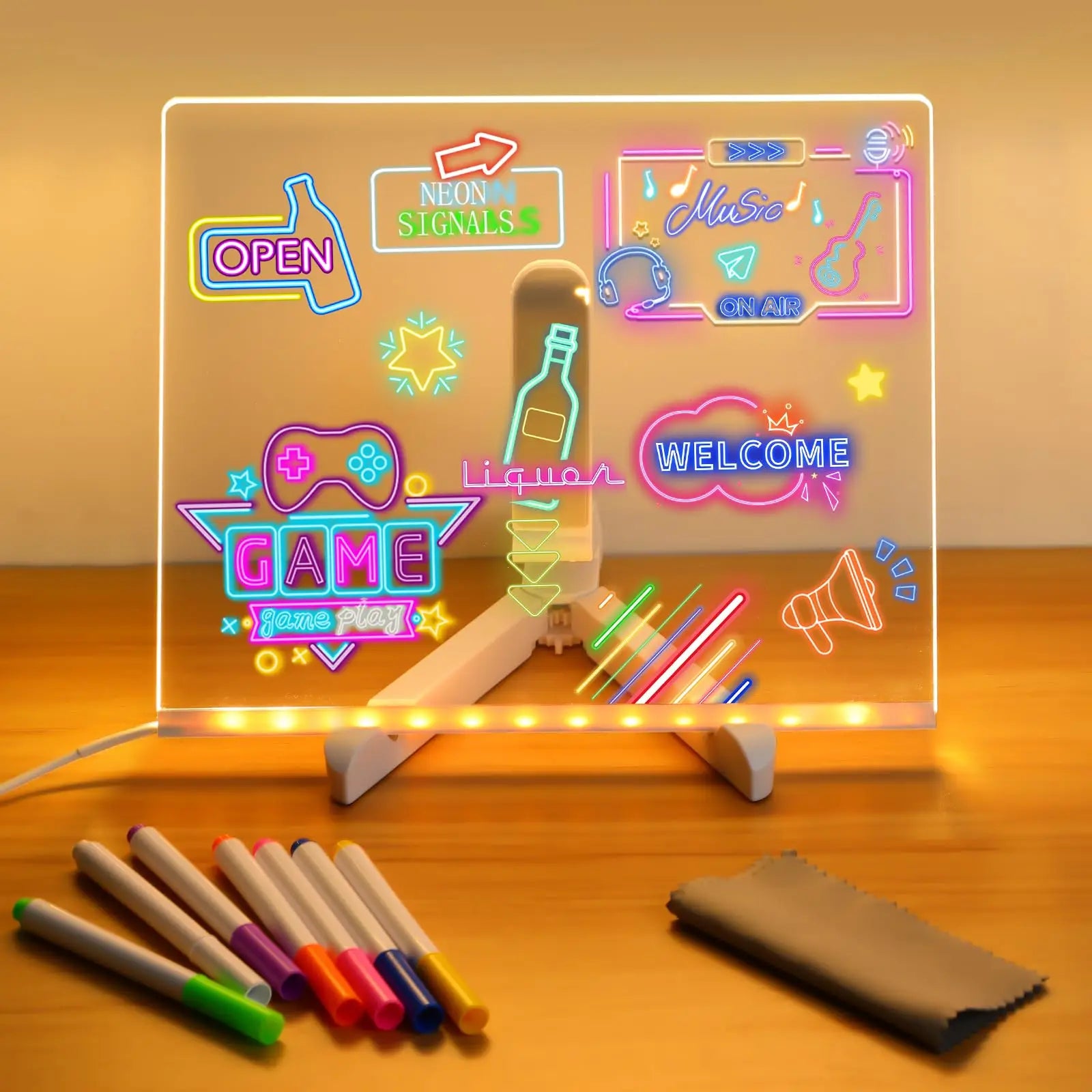 LED Message Board Night Light – Reusable Acrylic Writing Board with Color Pens