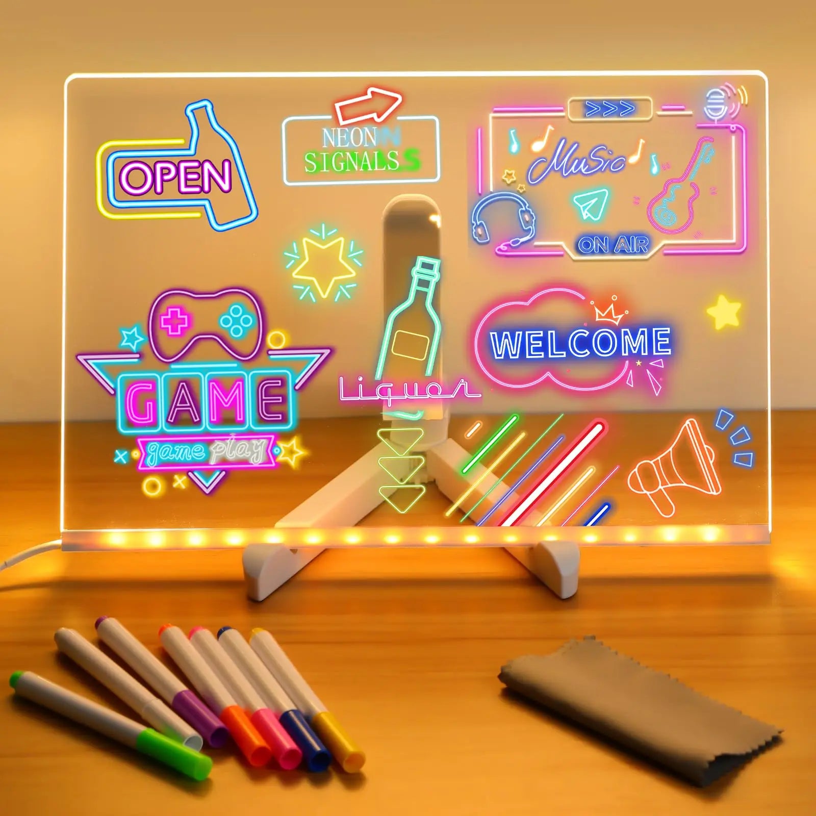 LED Message Board Night Light – Reusable Acrylic Writing Board with Color Pens