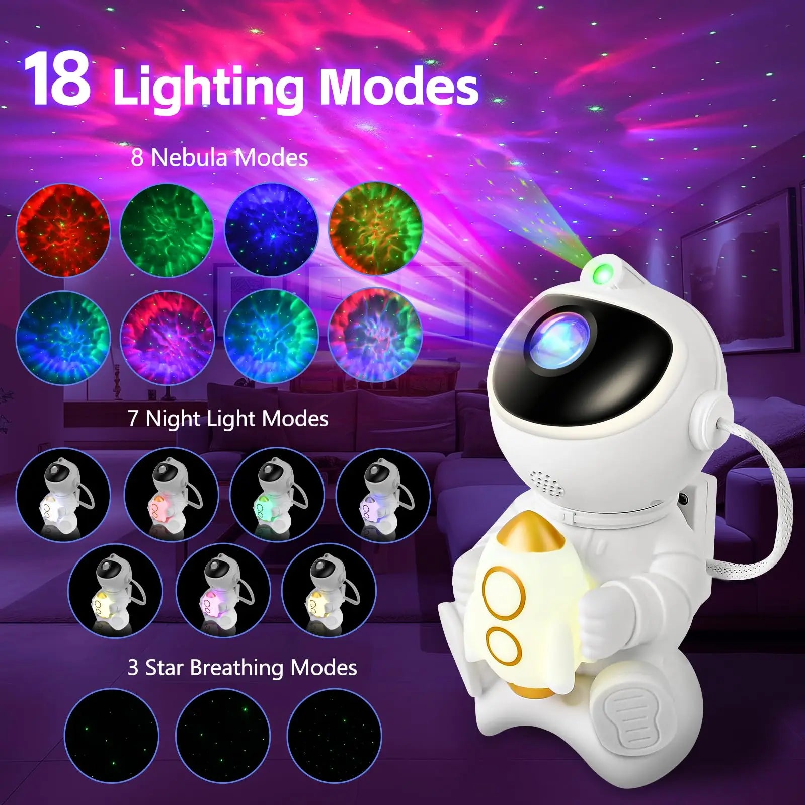 Astronaut Galaxy Projector Night Light with Bluetooth Speaker
