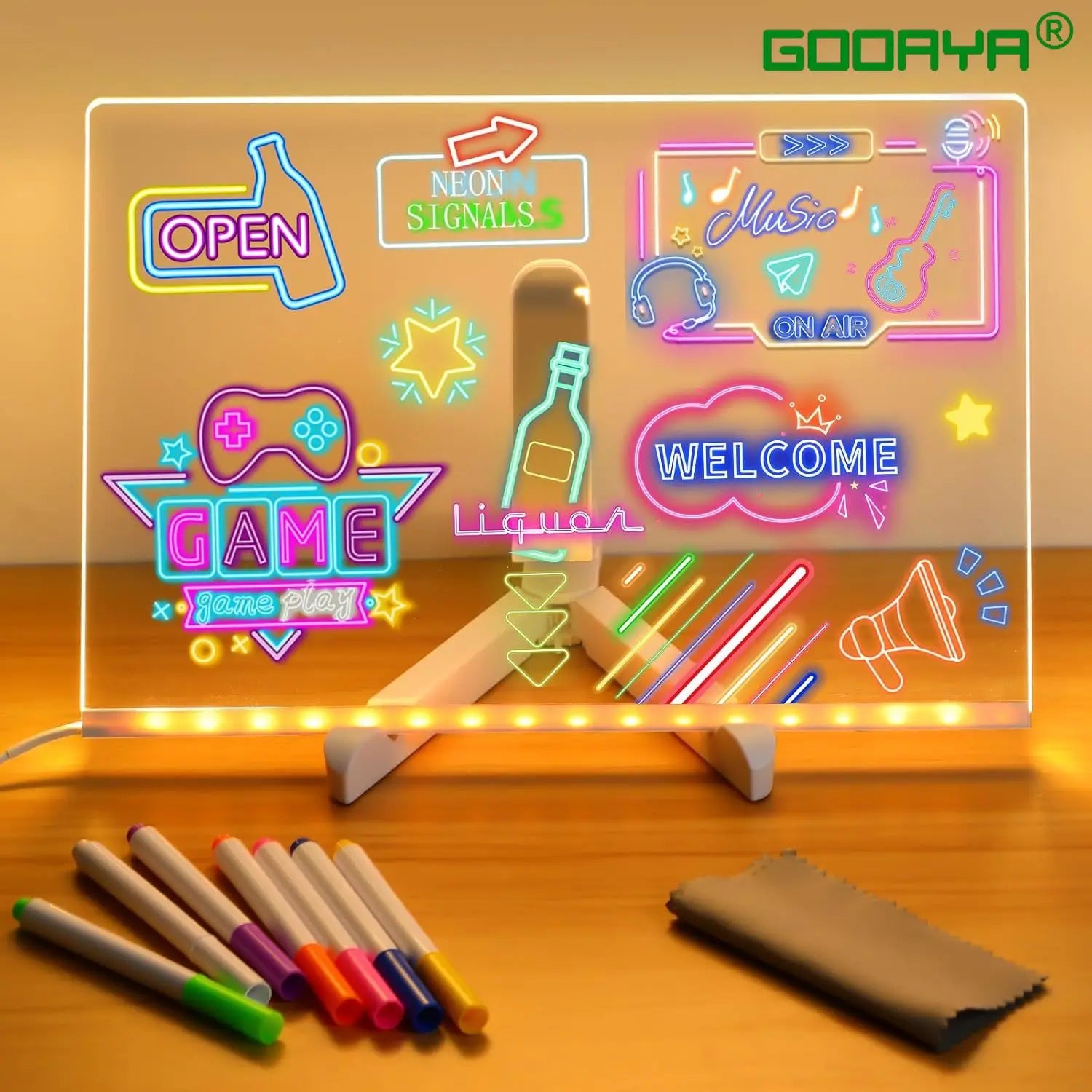 LED Message Board Night Light – Reusable Acrylic Writing Board with Color Pens