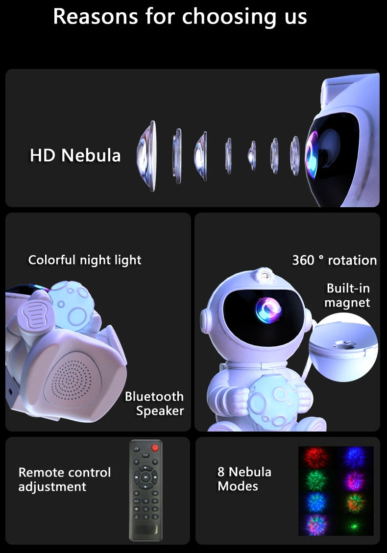 Astronaut Galaxy Projector Night Light with Bluetooth Speaker