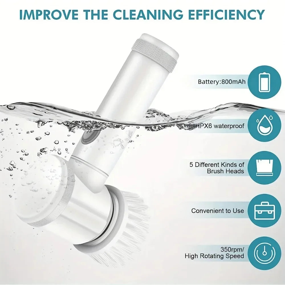 Handheld Electric Spin Scrubber with 5 Cleaning Heads