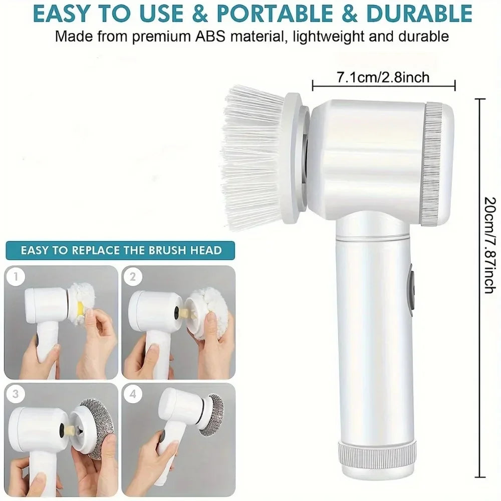 Handheld Electric Spin Scrubber with 5 Cleaning Heads